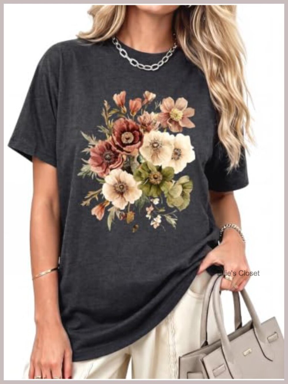 Oversized Vintage Graphic Tee for Women Crew Neck Boho Floral Street Style Top